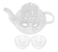 OSALADI Handmade Heat-Resistant Glass Tea Set 3pcs 250ml Mini Teapot with Infuser and 2 Magnolia Cups Lead-Free Teaware for Home and Tea Room