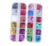 OSALADI Heart-Shaped Nail Glitter Sequins 2 Boxes Set Iridescent Love Heart Manicure Decoration 2-Grid and 12-Grid Heart Shaped Nail Art Accessories and DIY Manicure