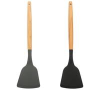OSALADI Heat Resistant Silicone Spatula Non-Stick Kitchen Turner with Wooden Handle 2pcs Easy to Clean and Safe Cooking Utensil for Daily Use Suitable for Wok and Baking