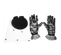 OSALADI Lace Gloves Hat Retro Elegant Polyester Lace Fabric Top Hat Lightweight Adorned with Mesh Veil Women Cocktail Party Accessory Set