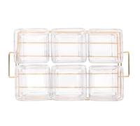OSALADI Metal Frame Glass Divided Fruit Tray 6-Compartment Serving Platter for Snacks Dried Fruits Candy Party Entertaining Tableware