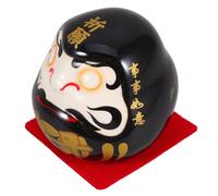OSALADI Mini Japanese Lucky Ceramic Figurine 6cm Black No-eye Statue for Car Interior and Home Desk Decoration, Prosperity Ornament for Wealth and Peace
