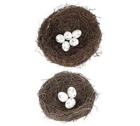 OSALADI Natural Handmade Rattan Decorative Bird Nest Set with 12cm 15cm Nests and 8 Artificial Eggs Country Style Ornament for Home Décor and Seasonal Decoration