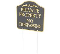 OSALADI No Trespassing Sign for Private Property with Stake, Weatherproof Outdoor Security Yard Warning Sign Black, Garden Lawn Decorative Warning for Home and Residence
