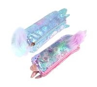 OSALADI Pencil Pouch Stationery Storage 2pcs Cartoon Animal Pen Case Sequin Material for School Random Color