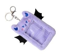 OSALADI Plush Demon Wings Id Card Holder Clip with Transparent Sleeve Material Protective Photocard Cover for Students Nurses Doctors Office Use