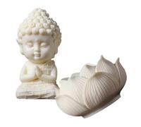 OSALADI Resin Buddha Statue Figurine Desktop Craft Decor White Flower Shakyamuni Buddha Ornament for Home Office Zen Meditation Table Accent