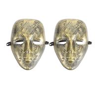 OSALADI Retro Full Face 2Pcs Set, Gold Embossed Plastic Carnival Mask for Women, Wedding and Prom
