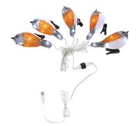 OSALADI Solar-Powered Waterproof LED Bird String Lights with White and Yellow Acrylic Robins, 5 Clips Per Strand, Outdoor Party and Garden Decoration Lamp