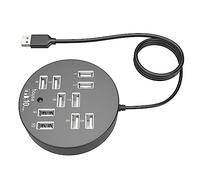 OSALADI USB Hub 10-port Multiport Splitter USB Expander Backward Compatibility Black Plastic Metal Compatible with Flash Drives Mice Business Trips Computer Use