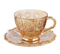OSALADI Vintage Amber Glass Coffee Cup and Saucer Set Creative Tea Cups and Saucers for Afternoon Tea Elegant Milk Mug for Home and Kitchen Use