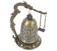 OSALADI Vintage Bronze Alloy Dragon Pattern Strike Bell Decoration, Small Chime Statue for Home Desktop and Office Tabletop Adornment, Antique Chinese Style Metal Craft
