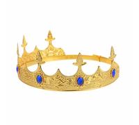 OSALADI Vintage Gold King Crown Headband with Royal Blue Gems, Metal Prince Costume Accessory for Men’s Birthday Party, Cosplay, and Regal Event Headwear