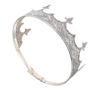 OSALADI Vintage King Crown Headband for Men, Antique Silver Full Royal Crown Hair Accessory for Costume Party, Birthday, Prom, and Themed Events
