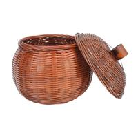OSALADI Vintage Style Bamboo Wooden Egg Basket with Lid, Multi-function Delicate Pumpkin-shaped Fruit Holder, Wear-resistant Storage Basket for Kitchen and Daily Use