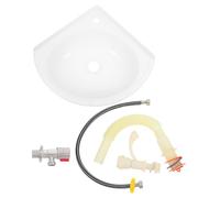 OSALADI Wall-Mounted Triangular Plastic Wash Basin with Faucet and Drain Pipe, Small Deep Corner Sink for Room and Utility Garage Use