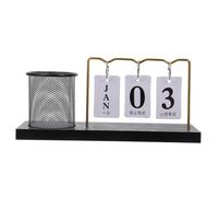 OSALADI Wooden Calendar Pen Holder Desk Organizer Perpetual Flip Date Chart for Office Classroom Home Decor Pencil Cups