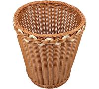 OSALADI Woven Desktop Trash Basket Imitation Rattan Storage Container round Brown Sundries Organizer for Home Office Waste Recycling