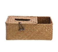OSALADI Woven Seagrass Tissue Box with Lid, Rectangular Handmade Desktop Storage Organizer with Compartments for Remote Controls and Small Items, Natural Grass Material Random Color