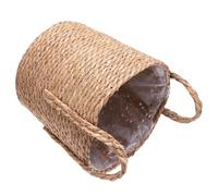 OSALADI Woven Straw Plant Basket Small Size Handcrafted Linen Flowerpot Storage Box with Double Thickened Handles Multipurpose Indoor Storage Basket for Home and Garden