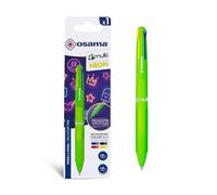 OSAMA 4 Multi Neon - Multicolour Ballpoint Pens, 1 mm, Coloured Pens 4 Custom Colours, Black Blue Red and Yellow Fluo Ink (Mine 1.6 mm), School Office Stationery and Stationery