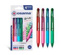 OSAMA 4 Multi - Set of Retractable Ballpoint Pens 4 Colours 4 Colours 0.1mm Ballpoint Pens with Black, Blue, Red and Green Ink Ideal for Writing and School Supplies, University, Office, Chrome Plated