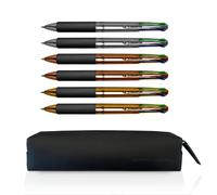 OSAMA 4 Multi - Set Retractable Ballpoint Pens 4 Colours 6 Pieces 4 Colour Ballpoint Pens 0.1mm with Black, Blue, Red and Green Ink Ideal for Writing and School Supplies, University, Office, Chrome
