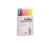 OSAMA Artline Felt Tip Pens Thickness and Thin 2 mm for Writing Paper for Children and Artists, Textile Colour Machine Washable, Pack of 4 Textile Pens Machine Washable, Washable and Waterproof, Neon
