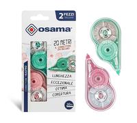 OSAMA - Bianchetto Ribbon, 2 Pieces, 20 Meters - Concealer Tape Ideal for School, Office and University Stationery, Sliding and Covering, Pastel Colors
