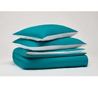 OSAMA Pantone™ Double Duvet Cover Set 255 x 200 cm, 100% Cotton Percalle 200 Threads - 2 Squares, Double-Faced, Octanium/White