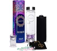 OSANA Crystal Water Bottle with 3 Changeable Healing Crystals - Amethyst, Rose Quartz, Green Fluorite - Loose Leaf Tea Bottle - Gem Elixir Infused Glass - 16.9 oz