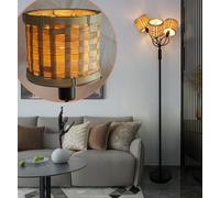 Osasy Floor lamp-3 Flower Shades Unique,Farmhouse Standing Lamp Floor Light, Rustic Boho Standing Lamp for Living Room, Bedroom, Office (Rustic Boho, Bamboo -Round)