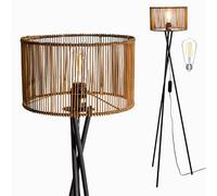 Osasy Floor Lamp with Bamboo Shade,Unique Metal Tripods LED Dimmable Standing Light, Living Room and Bedroom Lighting