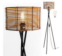 Osasy Modern Tripod Floor Lamp, Decorative Woven Shade, Living Room Corner Light, Black Metal Stand (A1 Rattan Shade - Deep Brown)
