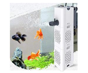 OsAtNb Quiet Fish Tank Filter 4-in-1 Internal Aquarium Filter for 20L-200L Submersible Water Pump Oxygen Aeration Wave Maker Water Change for Betta, Turtle, Pond Fish, Garden(S)