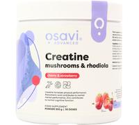 Osavi Creatine + Mushrooms & Rhodiola - 300 g Powder | Cherry & Strawberry | with Lion’s Mane, Cordyceps & Chaga | Increases Performance in Short Bursts of high Intensity Exercise | B6, B5, Zinc