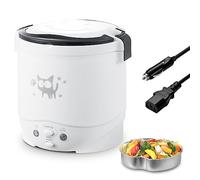 OSBA Mini Rice Cooker, 1L Small Rice Cooker 2 Cup-uncooked Travel Rice Cooker 12V for Car with Steamer, Auto Keep Warm Suitable For 1-2 People, White