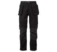 Osbauer Mens Workwear Work Trousers Cargo Semi Elasticated Waist YKK Zip Multi-Pocket with Cordura Knee Pad Pockets - Render Pro - 34W Long Leg Black