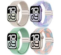 Osber 4 Pack Braided Magnetic Band Compatible with Apple Watch Women Men Kids 49mm 46mm(2024 series 10) 45mm 44mm 42mm, Stretchy Nylon Sport Loop Strap for iWatch Ultra 2/1 Series 10 9 8 SE 7 6 5 4 3