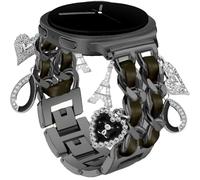 Osber Black Bracelet Band with Cute Charm Compatible for Samsung Galaxy Watch 8 40mm/44mm, Metal Replacement Strap for Galaxy Watch 8 Classic 46mm 2025 Women