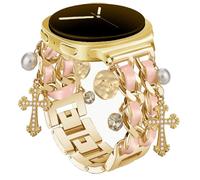 Osber Bracelet Band with Cute Charm Compatible for Samsung Galaxy Watch 8 40mm/44mm, Metal Replacement Strap for Galaxy Watch 8 Classic 46mm 2025 Women, Pink&Gold