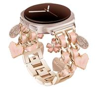 Osber Bracelet Band with Cute Charm Compatible for Samsung Galaxy Watch 8 40mm/44mm, Metal Replacement Strap for Galaxy Watch 8 Classic 46mm 2025 Women, Pink&Rose Gold