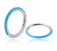 Osbourney 1PC ASTM F136 Titanium Opal Nose Rings Hoops,16g Hinged Septum Rings Seamless for Women Conch Helix Daith Earrings Piercing Jewelry Blue Pink white 6mm/8mm/10mm, 16g × 08mm, Titanium, no