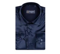 Oscar Banks Plain Satin Classic Men’s Shirt (UK, Alpha, XXL, Regular, Regular, Dark Blue)