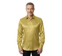 Oscar Banks Plain Satin Classic Men's Shirt (UK, Alpha, L, Regular, Regular, Khaki)