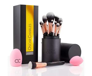 Oscar Charles 17 Piece Professional Makeup Brush Set: Make up brushes with Case, Beauty Blender, Brush Cleaner, Product Guide and Gift Box