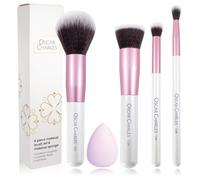 Oscar Charles Essential Makeup Brush Set, 5 Piece, Powder Foundation Concealer Blending Make Up Brushes with Beauty Sponge, Pink and White