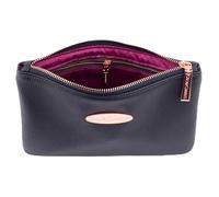 Oscar Charles Luxe Cosmetic Clutch Bag, Medium Size Cosmetic Case, Faux Leather, Makeup Bag, Rose Gold/Black, Deep Pink Lining
