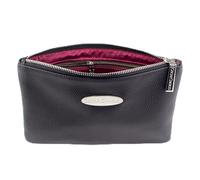 Oscar Charles Luxe Cosmetic Clutch Bag, Medium Size Cosmetic Case, Faux Leather, Makeup Bag, Silver/Black, Deep Pink Lining (Silver/Black)