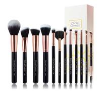 Oscar Charles Luxe Pro Radiance Makeup Brushes, 12 Piece Professional Set, Rose Gold and Black, Vegan Synthetic Fibres